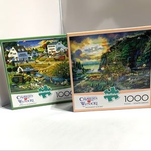 Lot of 2 Charles Wysocki Puzzles Hound of The Baskervilles Moonlight & Roses